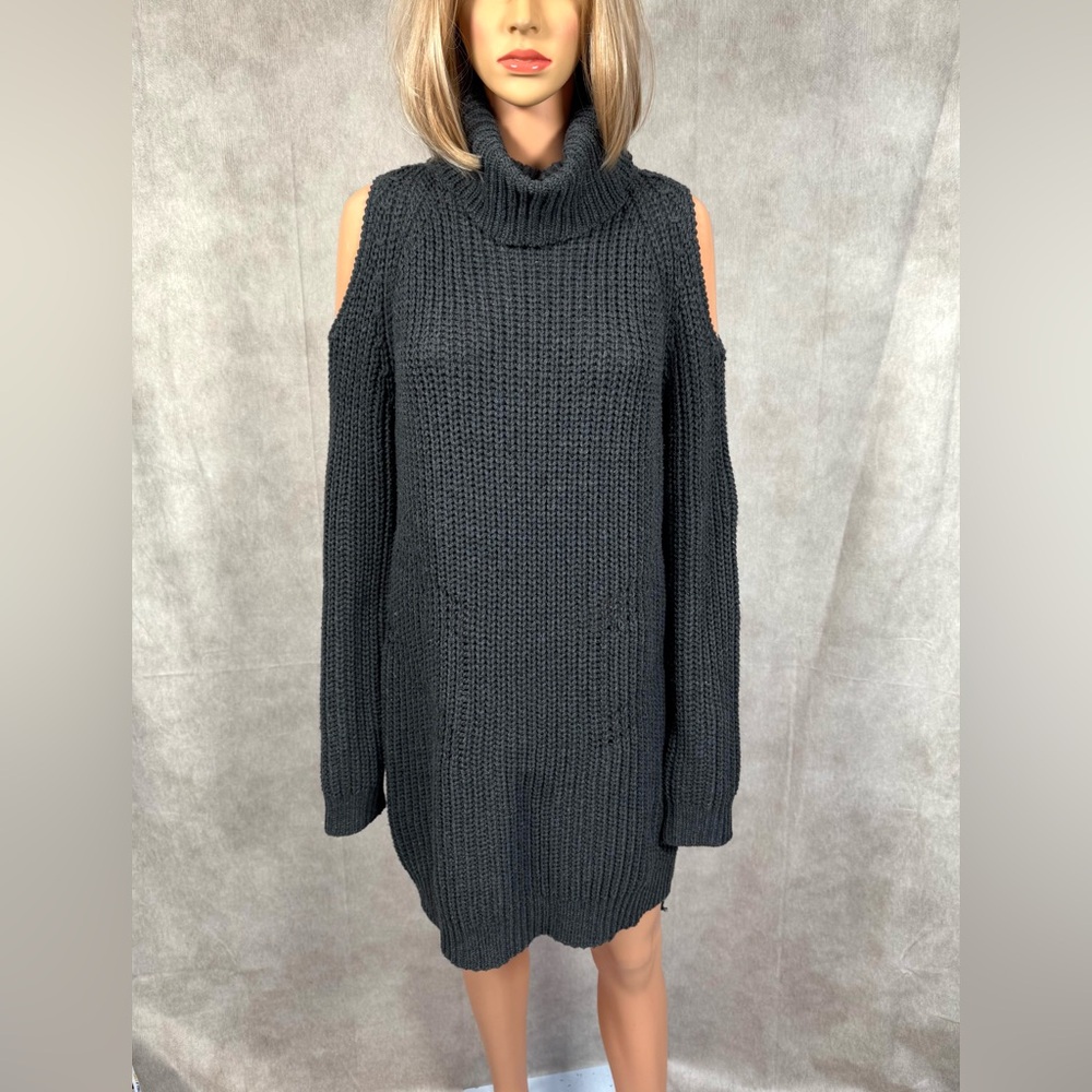 John + Jenn Black Turtleneck Sweater with Cold Shoulder